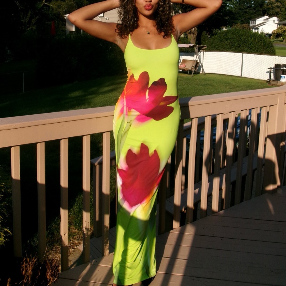 White Fox Take A Breath Maxi Dress Lime Blossom